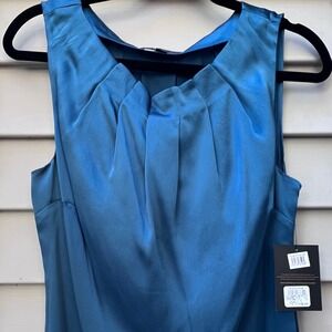 Silk Classiques Entier Atelier Teal Blue Pleated Neck Blouse NWT Size M